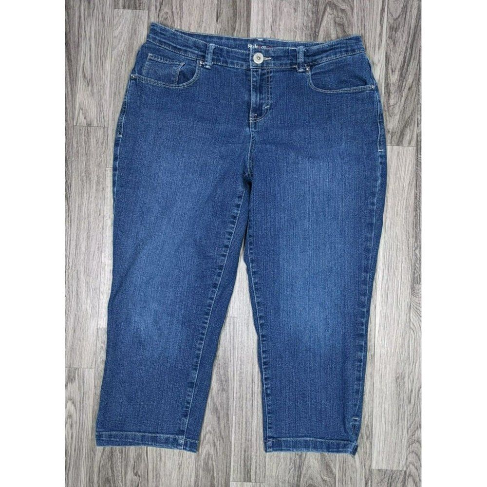 (3/$35)ย Style & Co Sz 10โ Rhinestones StudsโSnapped Cuffs Denim Blue Jean Capris
